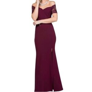 La Scala Lace Short Sleeve Formal Long Mermaid Dress in Deep Purple Size‎ Medium